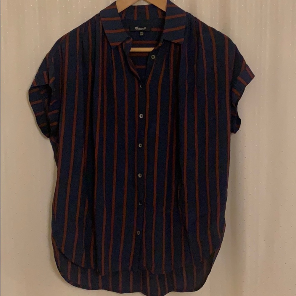 Madewell Central Shirt Navy Blue and Rust Stripe
